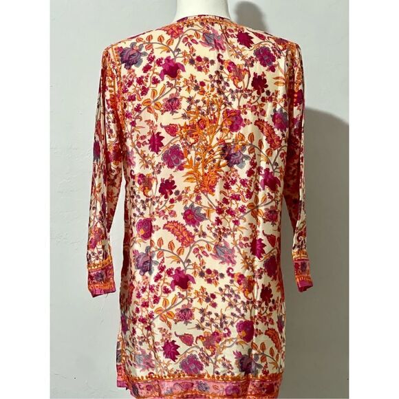 Gretchen Scott boho floral Embroidered tunic top 3/4 sleeve S - Picture 7 of 8